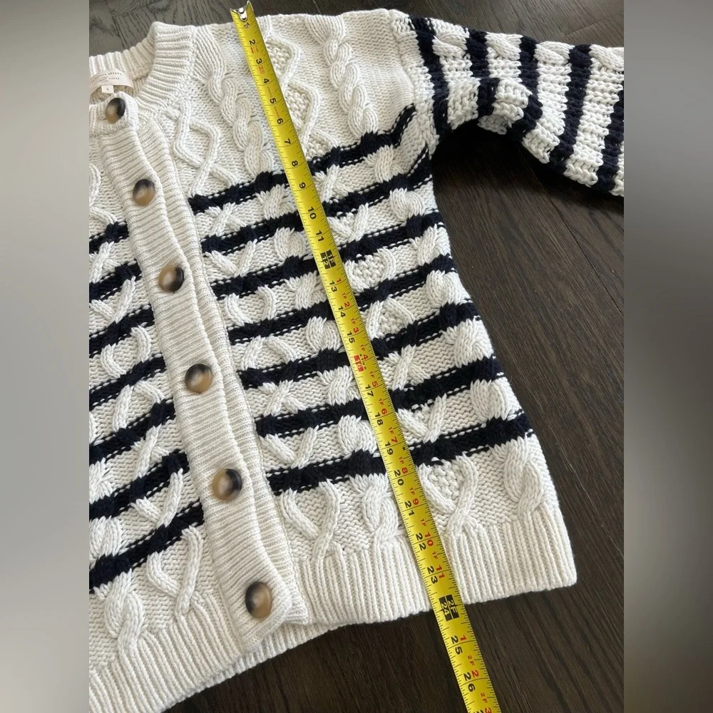 Sezane Sean Cardigan Sz S in Ecru Navy Blue - Picture 7 of 9